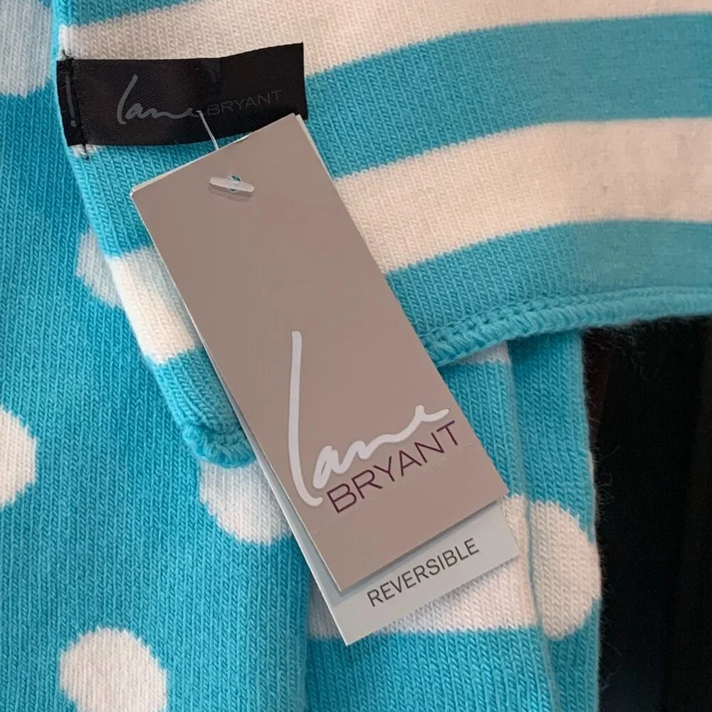 NWT Lane Bryant Blue White Reversible Knit Scarf Polka Dots & Stripes